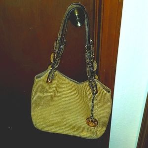 Michael Kors Tan Knetted Basket Bag.     13 1/2 × 9